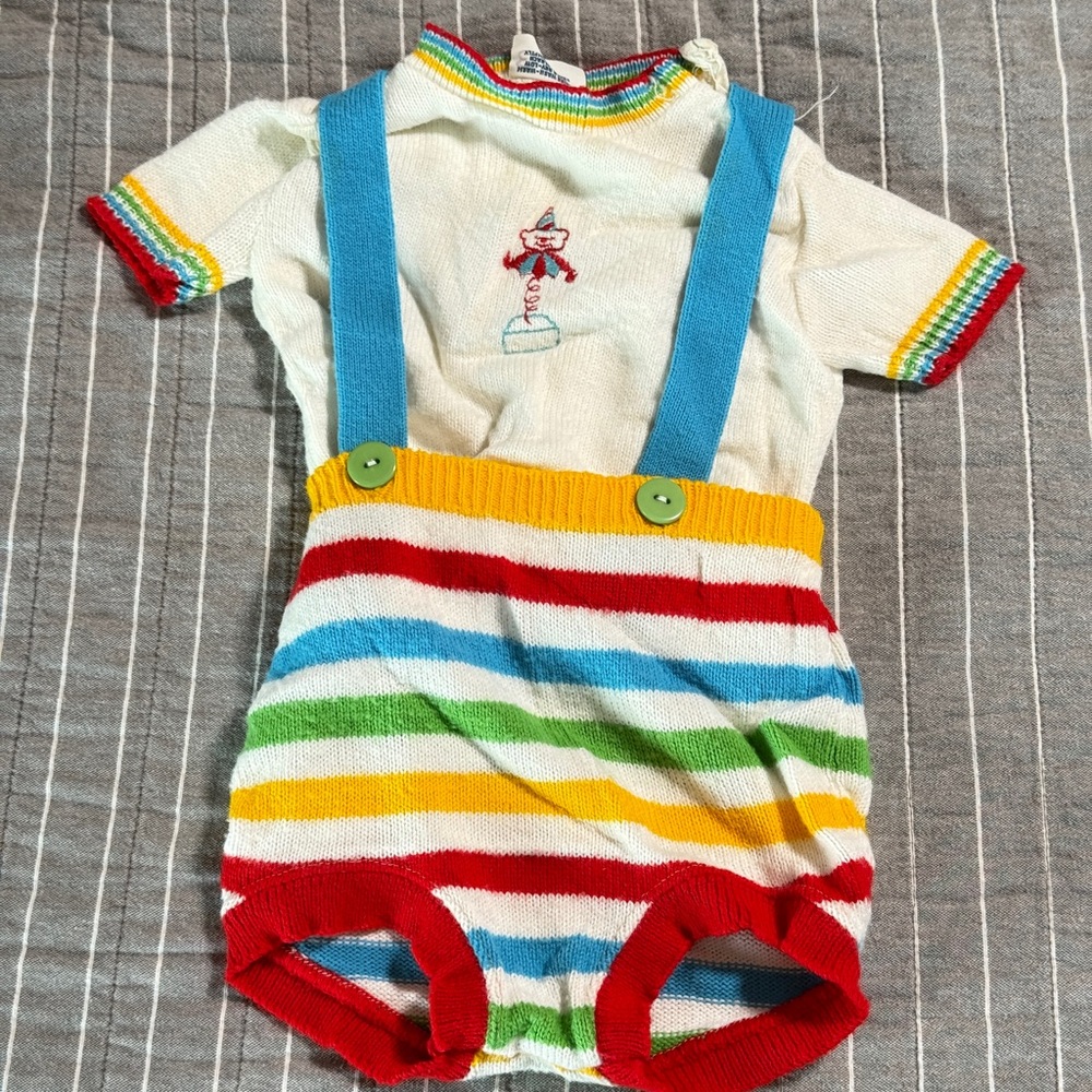 Vintage 80s Doe-Spun Knit Striped Baby Set